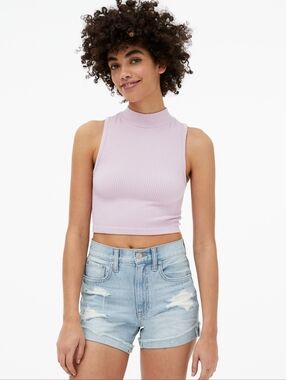 Aeropostale Light Lavender Ribbed Neck Crop Top